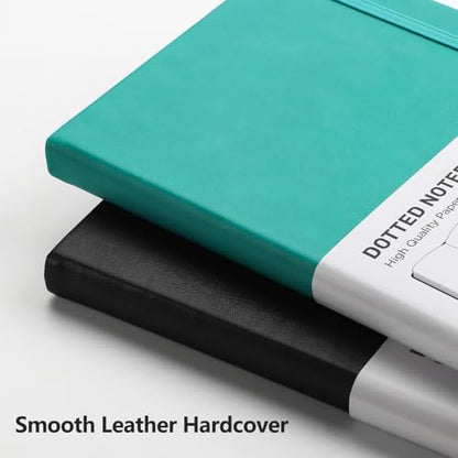 RETTACY Dotted Journal Notebook, 2-Pack, 160 Numbered Pages per Pack, A5 Medium Size (5.7'' x 8.3''), 120 GSM Thick Paper, Leather Hardcover, for Journaling, Planning, Tracking (Cyan & Cyan) - color: Cyan & Cyan, style: Dotted