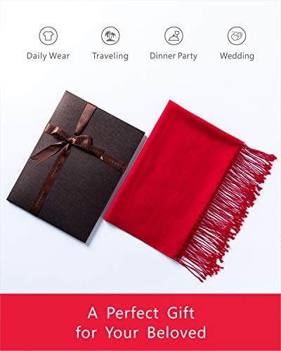 EURKEA Women's Scarf Pashmina Silky Soft Shawls Wraps Stole for Evening, Wedding and Gift - color: Bright Red