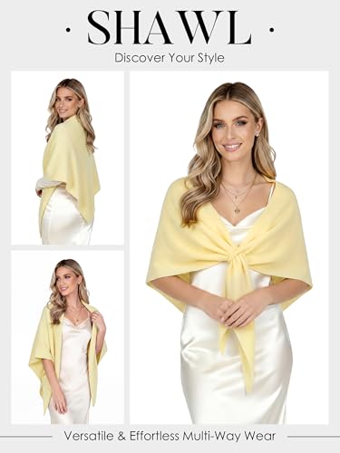 Shawl Wraps for Women Soft Lightweight Wool Blend Knit Triangle Scarf Cardigan Cape Topper for Spring Fall Winter - color: Butter Yellow