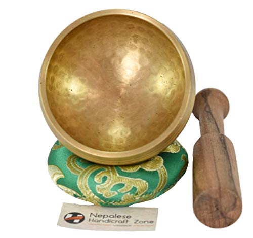 NHZ Meditation Yoga Singing Bowl Set With Mallet, Cushion & Brocade Bag - For Meditation, Chakra Healing, Prayer,Yoga, and Mindfulness (3 Inch Green) - color: Green