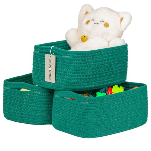 Small Storage Baskets for Organizing, Woven Storage Bins for Shelves, Gift Basket Empty, Cute Decorative Closet Organizer, Baby Rope Basket, Dog Toy Storage, 11x7.5x4.5”, 3Packs Green - color: Green, size: S
