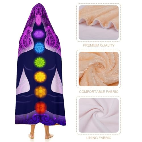 Seven Chakra Yoga Meditation Lotus Purple Mandala Large Size Comfortable Hooded Blanket, Warm Blanket 60"x80" - color: Seven Chakra Yoga Meditation Lotus Purple Man, size: 60"x80"