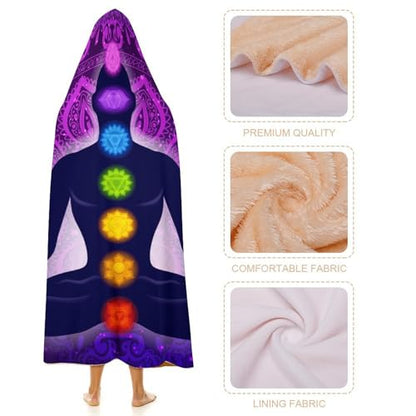 Seven Chakra Yoga Meditation Lotus Purple Mandala Large Size Comfortable Hooded Blanket, Warm Blanket 60"x80" - color: Seven Chakra Yoga Meditation Lotus Purple Man, size: 60"x80"