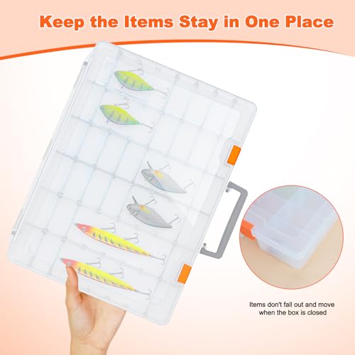 Bluedale 48 Grids Large Plastic Organizer Box with Adjustable Dividers, Beads Storage Containers Compartment Tackle Box Case for Crafts Hobby Small Parts Fishing Seeds Jewelry (Transparent) - size: Transparent-1P