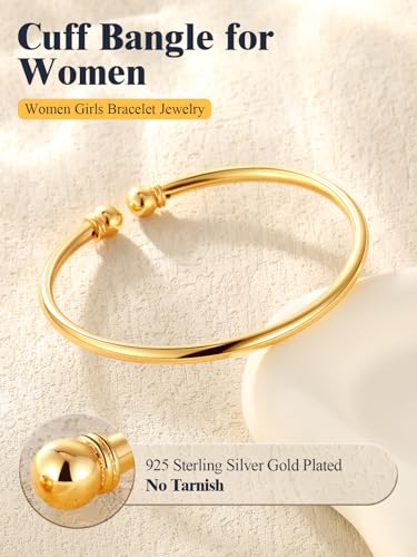 U7 Unisex Simple Cuff Bracelet 18K Real Gold Platinum Plated Fine Bracelets Fashion Jewelry Open Bangle Cuff Bracelets, Twisted or Heart Style - color: C.Simple Cuff-Gold Plated Sterling Silver