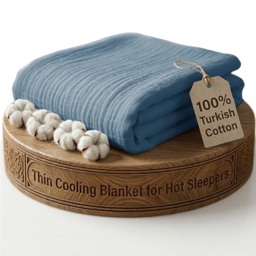 Goqan Muslin Blanket Queen 79x90 – 100% Turkish Cotton 4 Layer Boho Muslin Blanket for Adults, Four Season, Lightweight and Thin, Soft, Breathable for Bed - Teal - color: Teal, size: Queen (79"x90")