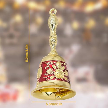 Handbell, Small Hand Bell Hand Call Bells Wedding Bells, Table Bell Service Bell for Restaurant, Hotel, Shops, Pet Training Bell, Christmas Bells (Golden Red)