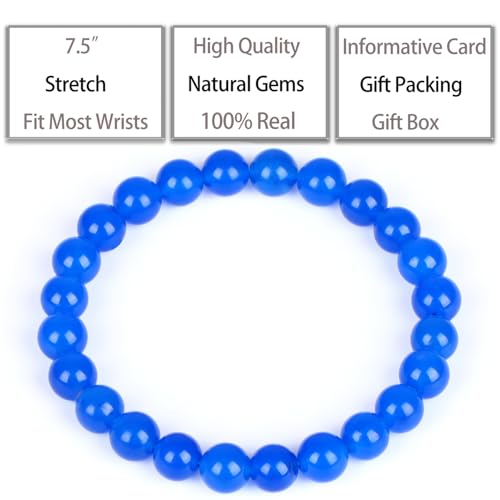 QOGIR Handmade Healing Bracelet,6mm Natural Gem Stone Bracelet rope bracelet - color: Blue Jade(Transformation and Protection), size: 8mm
