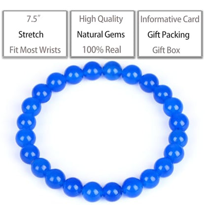 QOGIR Handmade Healing Bracelet,6mm Natural Gem Stone Bracelet rope bracelet - color: Blue Jade(Transformation and Protection), size: 8mm