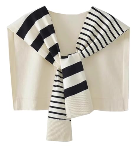 Knitted Stripe Shawl Wraps for Women Designer Cardigan Vintage Scarf for Women Knotted Shoulder Tops Cape Travel Scarves 2026 - color: Ivory