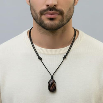 Luck Strings Garnet pendant necklace Spiritual jewelry men women Meditation Balance Grounding gemstone necklace