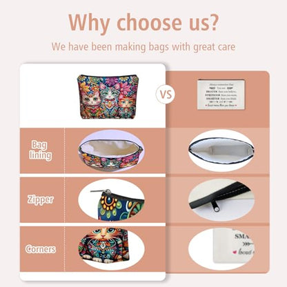 Mom Bohemian Cat Makeup Bag Gift: Cute Boho Cats Themed Cosmetic & Toiletry Organizer Pouch For Daughters, Sisters, Friends,Teen Girls & Women.Ideal Gift For Travel, Birthdays. - style: Boho Cat