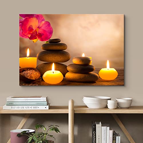 Canvas Prints Wall Art - Spa Still Life with Aromatic Candles and Zen Stones | Modern Wall Decor/Home Decoration Stretched Gallery Canvas Wrap Giclee Print & Ready to Hang - 12" x 18"
