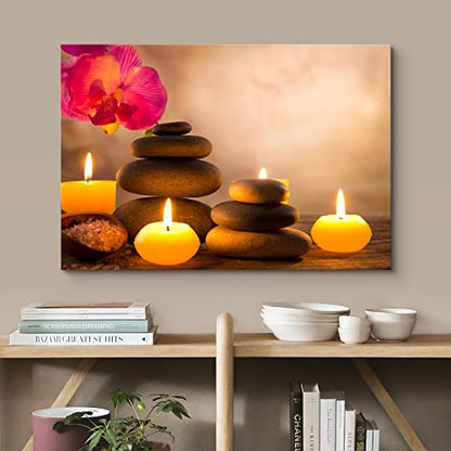 Canvas Prints Wall Art - Spa Still Life with Aromatic Candles and Zen Stones | Modern Wall Decor/Home Decoration Stretched Gallery Canvas Wrap Giclee Print & Ready to Hang - 12" x 18"