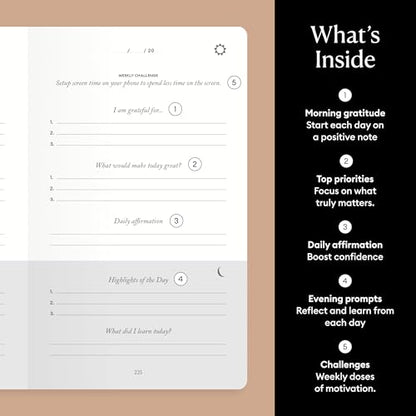 Intelligent Change The Five Minute Journal, Original Daily Gratitude Journal 2025, Reflection & Manifestation Journal for Mindfulness, Undated Daily Journal with Gold Foiling, Plastic-Free, Black - color: Bold Black