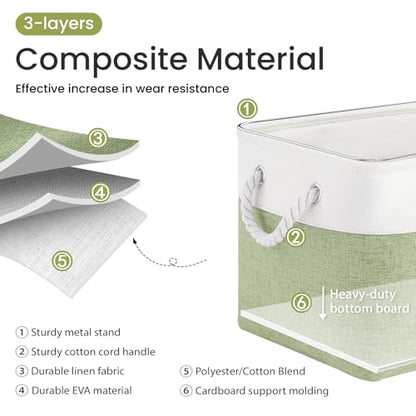 Large Storage Baskets- 15x11x10 inch Storage Bins for Shelves and Closet Organizing, Foldable Fabric Bin for Home Organization Clothes and Laundry (1-Pack, White&Green)