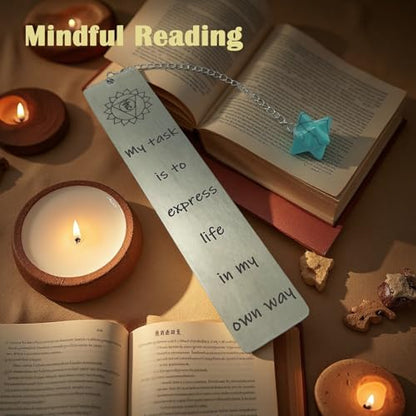 Throat Chakra Stainless Steel Bookmark - Turquoise Merkaba & Self-Expression Quote, Collectible 7-Chakra Set for Energy Healing, Creativity & Spiritual Gifting (Chakra 5) - color: Chakra 5