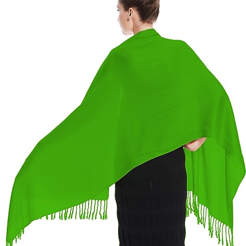 Glory Max Women Large Soft Silky Pashmina Shawl Wrap Scarf in Plain Solid Colors - color: Kelly Green