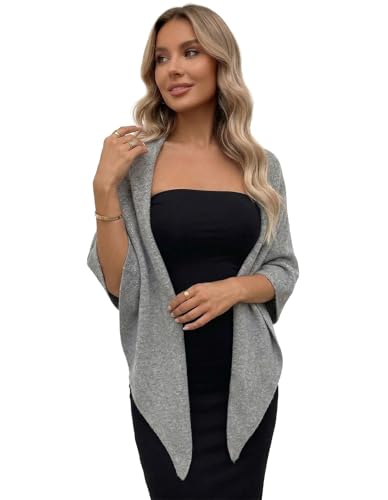 Shawl Wraps Women Pashmina Cardigan Triangle Cape Knit Shoulder Top Sweater Scarf for Fall Winter - color: 01 Light Grey