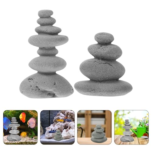 Simulated Stone Stacking Ornaments 2-Piece Garden Sculpture for Zen Garden Decor Indoor Outdoor Bonsai Sand Accessory