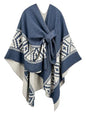 Women's Elegant Shawl Wraps, Soft Open Front Poncho Cape, Reversible Casual Cardigan Shawls for Gift Travel - color: Bronze Blue-white