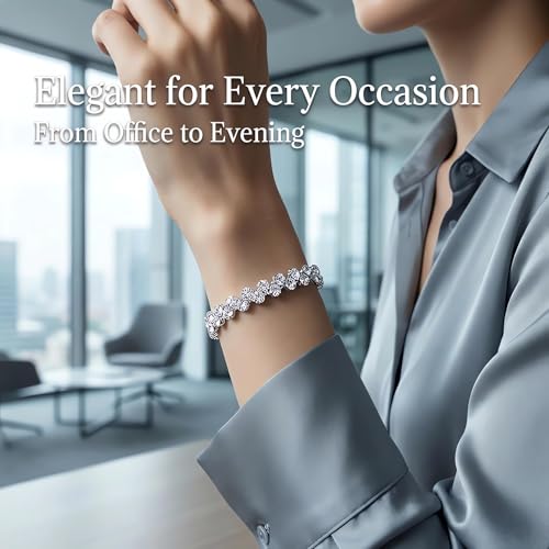 Silver Crystal Tennis Bracelet for Women – Elegant Full Zircon Sparkle, Slim Stackable Design, Secure Clasp, Dainty Luxury Jewelry Gift for Her - color: silver