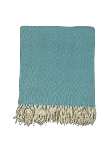 Cotton Acrylic Adirondack Herringbone Woven Throw (Santorini) - color: Santorini