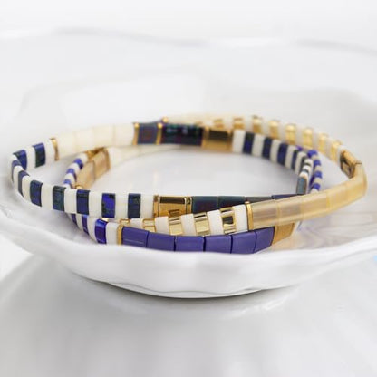 Tila Beaded Stretch Strand Bracelets for Women, Cute Boho Stackable Handmade Colorful Mixed Flat Square Beads Elastic Beach Surfer Bracelet Trendy Jewelry Friend Gift - color: 0901B