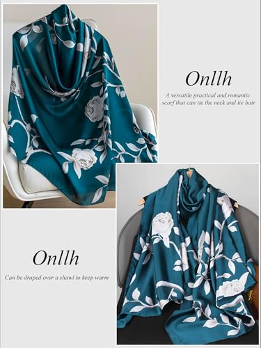 Large Shawl Scarf For Women Lightweight Wraps Silky Headscarf Long Sunscreen Scarfs - color: T3 Blue Peony / 70"x 35"