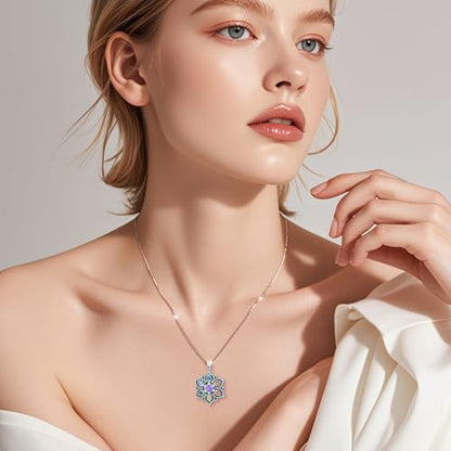 FLYOW 7 Chakra Necklace 925 Sterling Silver Lotus Flower Rainbow Stones Yoga Energy Balance Pendant Spiritual Healing Jewelry Birthday Gifts for Anxiety Stress Relief Balancing Meditation