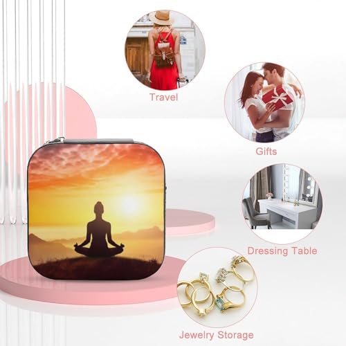 Portable Travel Jewelry Case Yoga Meditation Printed Small Trinket Box PU Leather Mini Earrings Storage Holder Rings Organizer for Women Necklace Bracelets