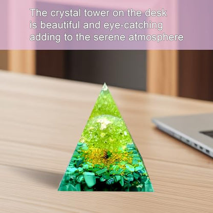 Tree of Life Orgone Pyramid,Natural Malachite&Peridot Orgonite Healing Crystal Pyramid,Crystal Stone Positive Reiki Energy Generator Collection Wealth Lucky Meditation Tool(6cm) - color: Green