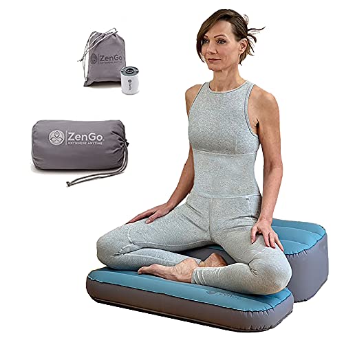 ZENGO Modern Comfort Inflatable Meditation and Yoga Cushion Set Seat (Zafu) + Mat (Zabuton)⎟ Yoga Bolsters - Two Sizes⎟ Includes Multi-Use Inflator ⎟ Indoor and Outdoor Use⎟Low Seat [3.5”-7”] - size: Low Seat [7”]