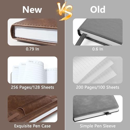 Lined Journal Notebook for Women Men, 256 Pages, Medium 5.7 in x 8.3 in - 100 GSM Thick Paper – Hardcover Leather Journals for Writing, Work, School, Note Taking, Diary Notepad, Dark Brown - color: Dark Brown
