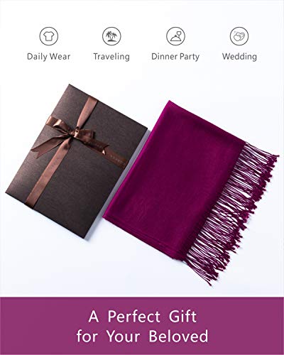 EURKEA Women's Scarf Pashmina Silky Soft Shawls Wraps Stole for Evening, Wedding and Gift - color: Berry