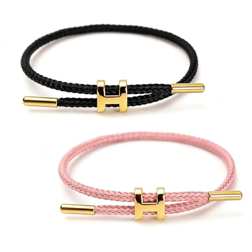 Steel Bracelet Link, Adjustable H-shape Wire Rope Bracelet, Lucky Jewelry with Titanium Buckle for Birthday, Valentine's, Graduation, Fashion Gift for Women, Men, Lovers, Friends - color: black&pink