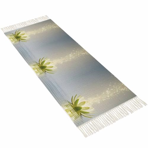Zen Meditation Lotus Floral Washable Hallway Runner Rug, Carpet Runner for Party, Green Floral Modern Art 2x6 Feet Woven Area Rug with Tassels, Throw Carpet Rug for Hallways Bedroom - size: 2x6FT