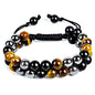 Triple Protection Bracelet Natural Black Obsidian Tigers Eye Hematite Beads Crystal Bracelet Healing Bracelets for Men Women Bring Prosperity Luck and Health - color: Black Yellow