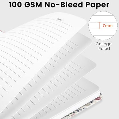 Lined Spiral Journal Notebook, A5 College Ruled Notebook for Journaling, Note-Taking, and Daily Planning, Durable Hardcover with an Elegant Design, Floral - color: N-Floral