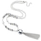 BULINLIN Boho Beaded Long Necklaces for Women Chunky Bead Pendant Necklace with Crystal Tassel Costume Jewelry Gifts for Her - color: Silver