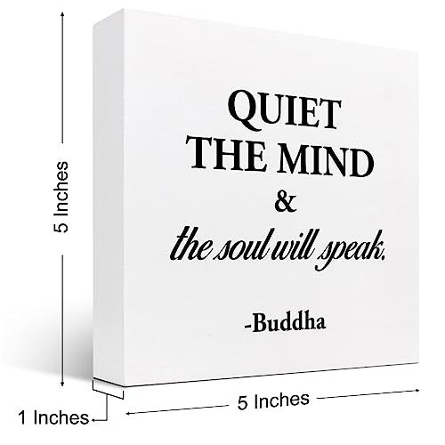Quiet The Mind And The Soul Will Speak Sign,Inspirational Wood Block Box Plaque Sign Desk Decor for Home Yoga Room Meditation Space Shelf Table Decorations - style: Quiet The Mind
