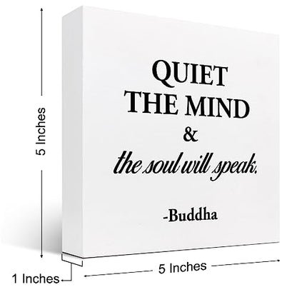 Quiet The Mind And The Soul Will Speak Sign,Inspirational Wood Block Box Plaque Sign Desk Decor for Home Yoga Room Meditation Space Shelf Table Decorations - style: Quiet The Mind