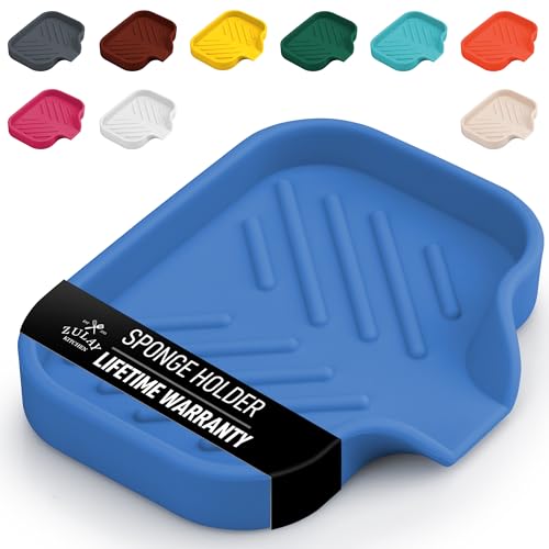 Zulay Kitchen Small Silicone Sponge Holder (4.9x3.3”) – Space-Saving Sink Organizer Tray for Sponge, Soap, Brush & More – Compact Non-Slip Dish for Kitchen & Bathroom (Provence Blue) - color: Provence Blue, size: Small (4.9x3.3)