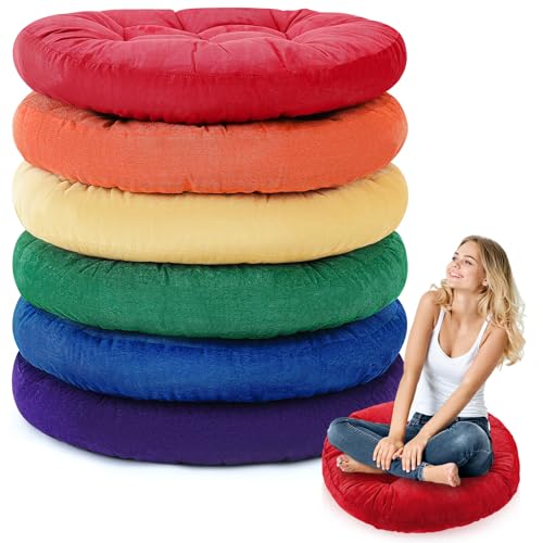 Jerify Floor Pillow Cushions Large Round Square Large Meditation Floor Pillow for Classroom Adult Meditation Picnic Party Seating Learning Daycare School(Round,Rainbow Color,6 Pcs) - color: Rainbow Color, size: Round