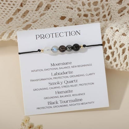 Triple Threat Protection Bracelet for Women,Evil Eye Natural Healing Crystal Beaded Bracelet for Protection - style: Empath Protection (Style D)