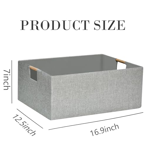 Collapsible Storage Box for Women - Foldable Home Organizer 16.9x12.5x7Inches with Wooden Handles | Closet, Bathroom & Kids Room Storage | Heavy-Duty Linen Fabric 2Pack