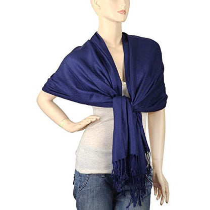 Falari Women's Soft Solid Color Pashmina Shawl Wrap Scarf, for Wedding, Bridesmaid Gifts, Evening Dress - color: Navy Blue