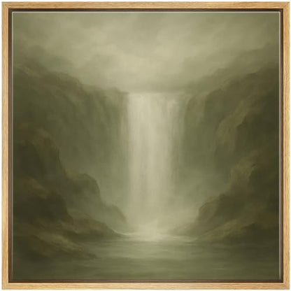 SIGNWIN Framed Canvas Print Wall Art Misty Waterfall Canyon Soothing Nature Landscape Illustrations Fine Art Farmhouse/Country for Living Room, Bedroom, Office - 16"x16" NATURAL - color: BS18-2507-SAR15, size: 16L" x 16W"
