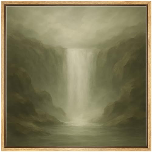 SIGNWIN Framed Canvas Print Wall Art Misty Waterfall Canyon Soothing Nature Landscape Illustrations Fine Art Farmhouse/Country for Living Room, Bedroom, Office - 16"x16" NATURAL - color: BS18-2507-SAR15, size: 16L" x 16W"
