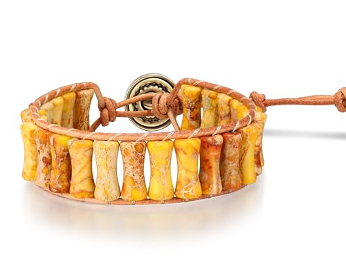 Inspirational Gifts Healing Bracelets for Women，Get Well Soon Encouragement Gifts for Women Friends Sister Mom，Handmade Natural Stone Healing boho Friendship Jewelry for women - color: Yellow - Leather